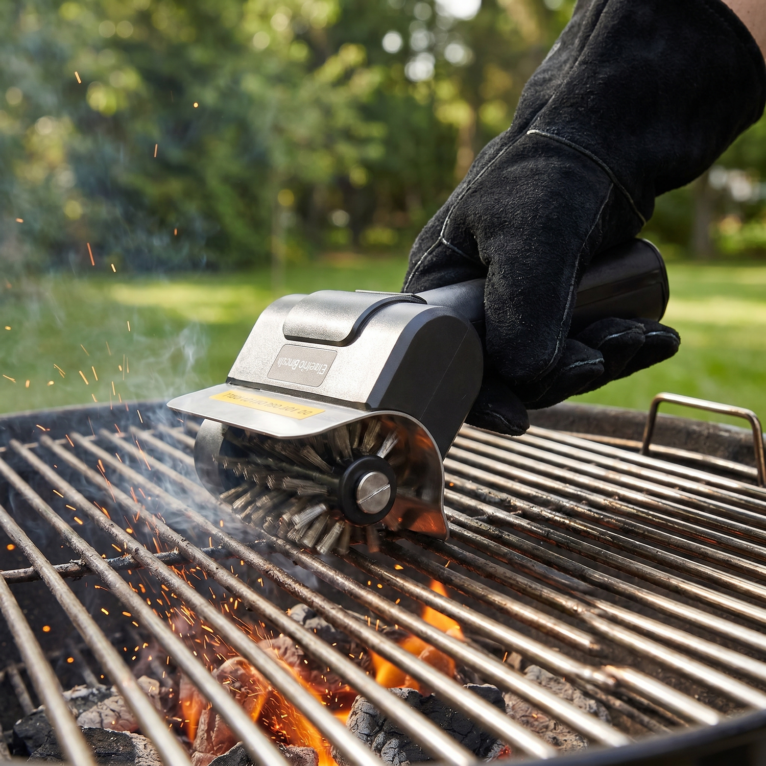 Cleaning grill grates with the GrillGlow brush